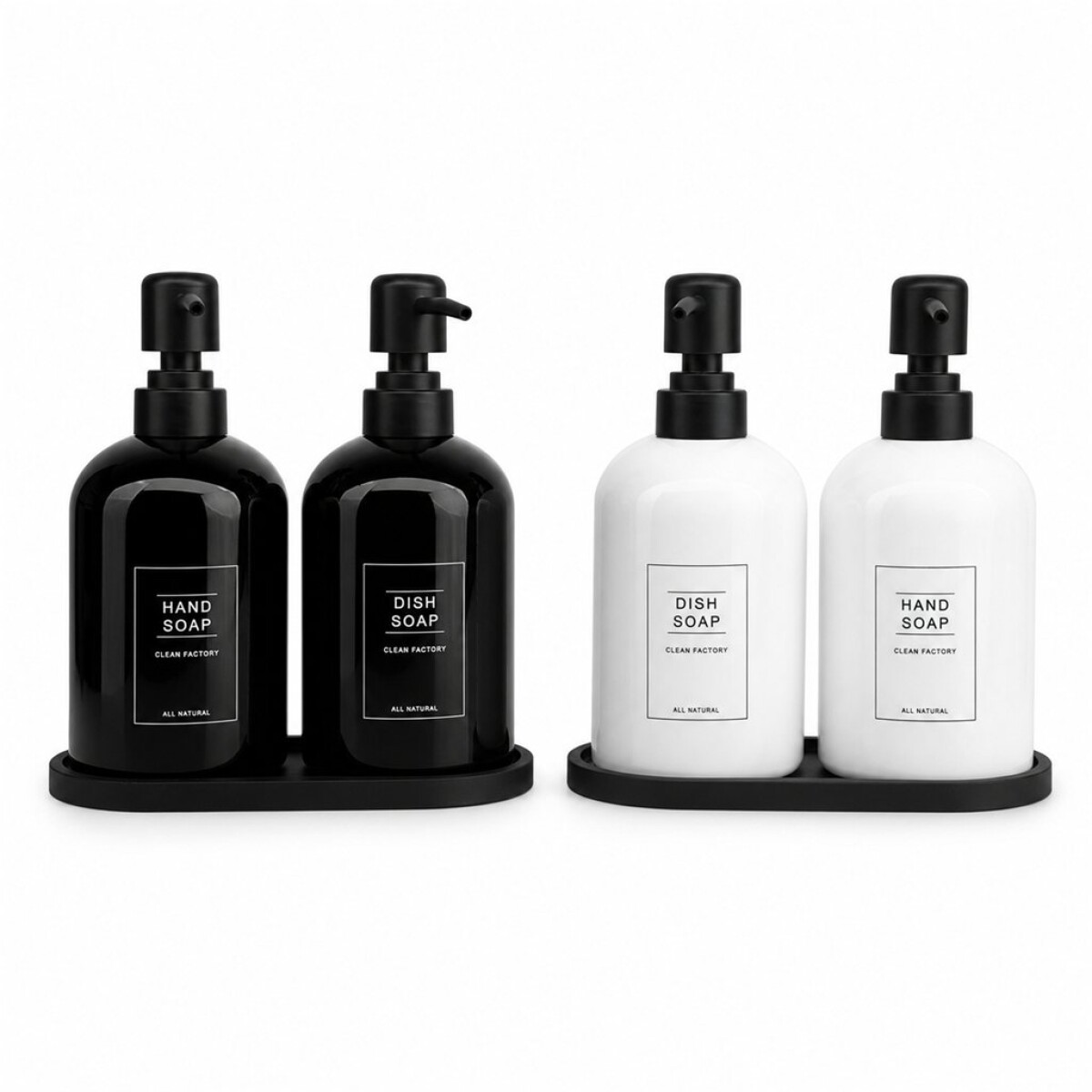 SET DE BAÑO 2 DISPENSADORES/1 BANDEJA BLANCO/NEGRO 
