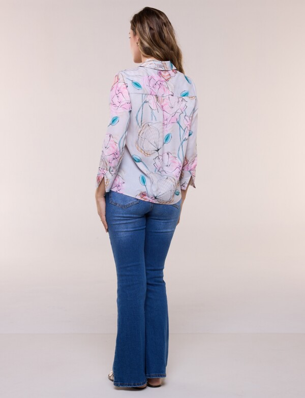 Blusa Printed Escote V MULTI/ROSA