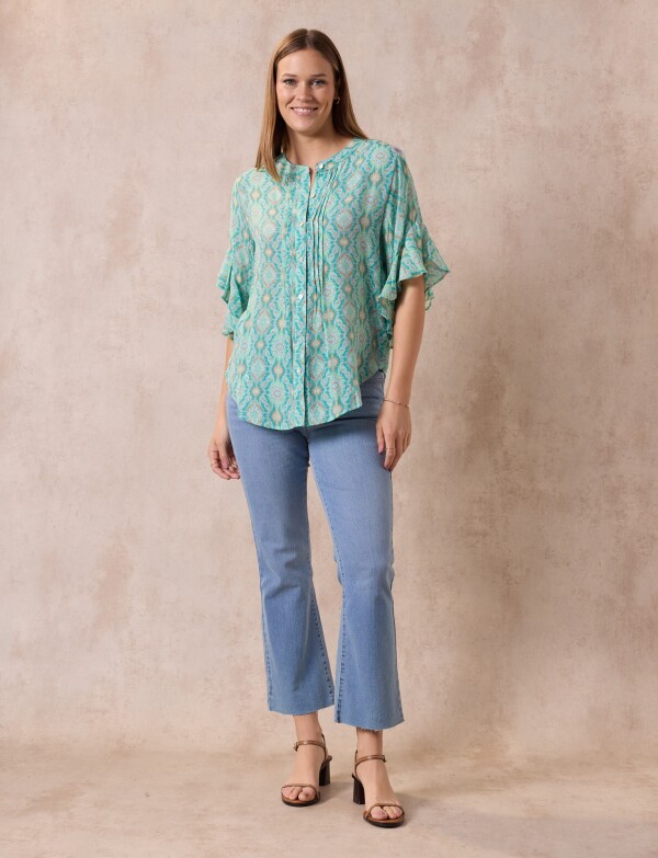 Blusa Manga Volado VERDE/MULTI