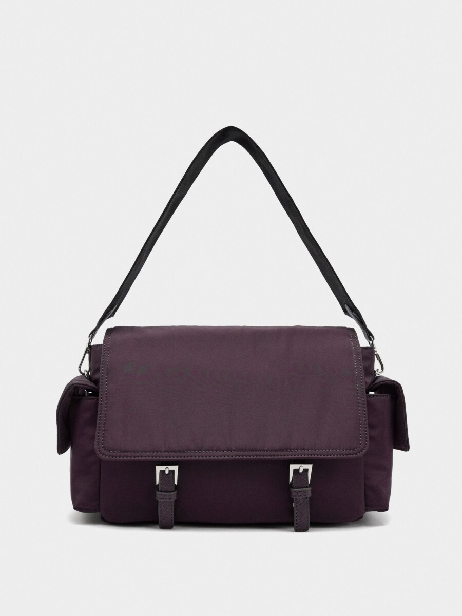 Bolso Bandolera De Nylon Con Solapa burdeos