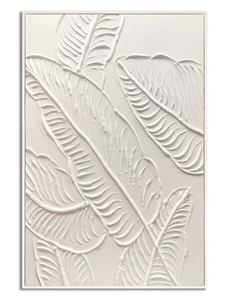 CUADRO CANVAS 60x90cm MARCO PINTURA HOJAS BLANCAS CUADRO CANVAS 60x90cm MARCO PINTURA HOJAS BLANCAS