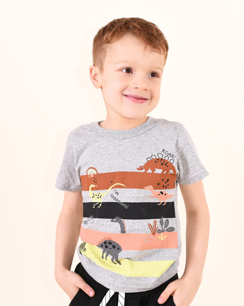 REMERA DINO STRIPE - GRIS 