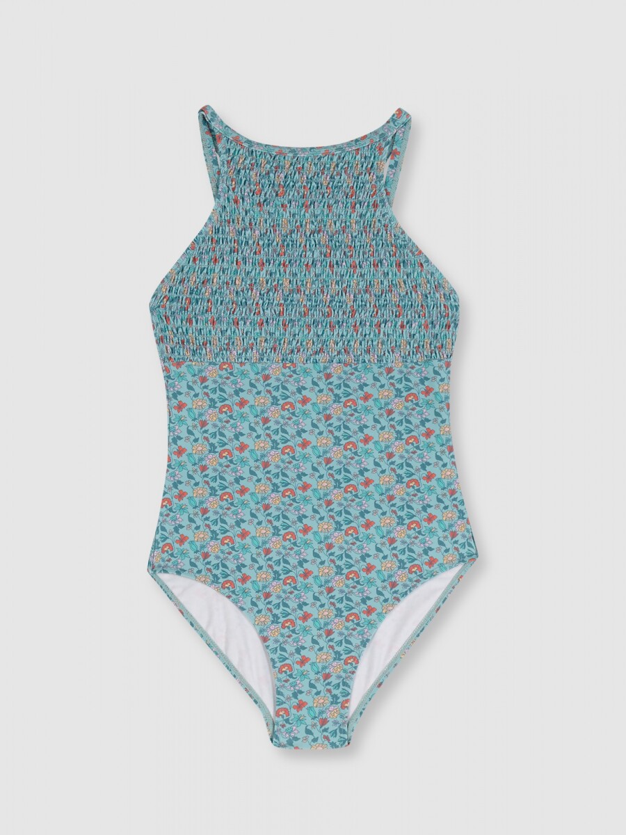 Bañador Estampado Flores Azul Claro
