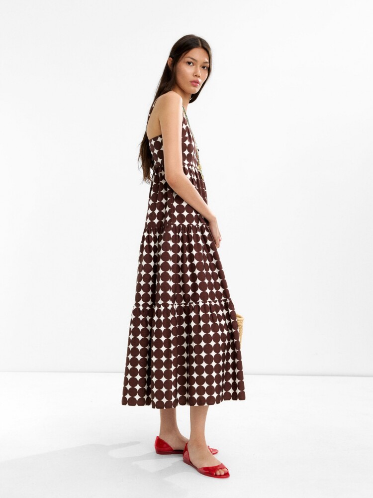 Vestido Largo De Lunares 100% Algodón marron