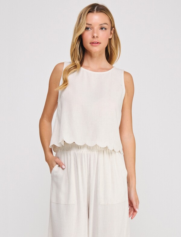 Pantalon Lino Festoneado BEIGE CLARO