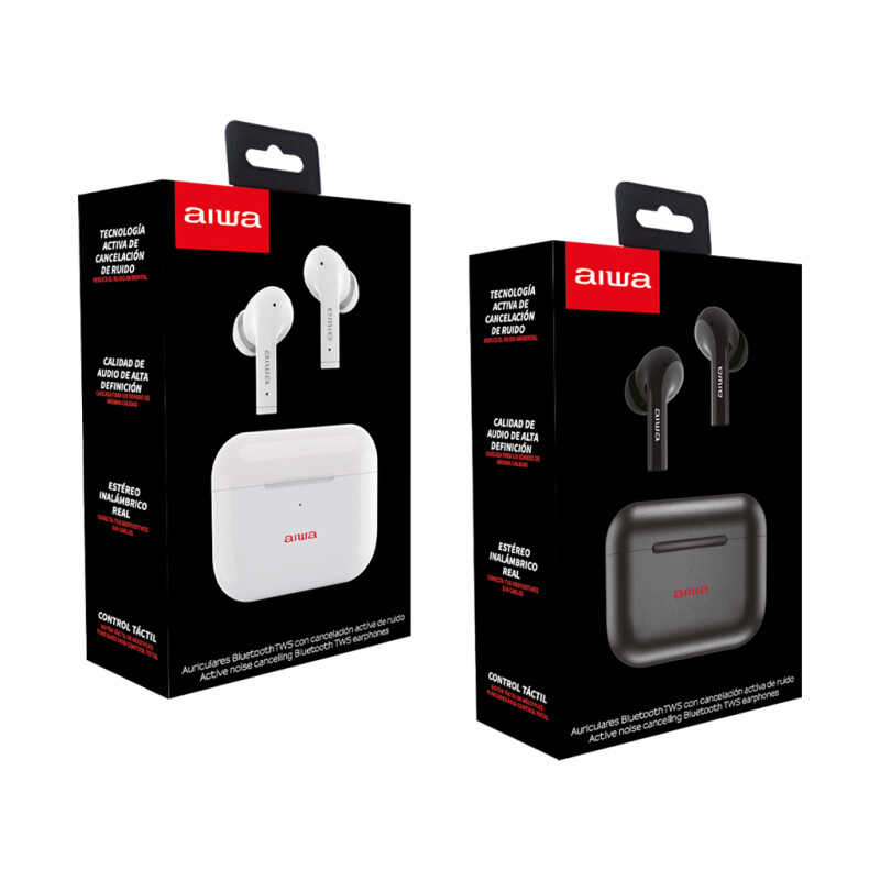 Auriculares Noise Cancelling TWS AIWA In Ear Con Micrófono Manos IPX4 y Carga Rápida USB C Negro | AW30ANCBK