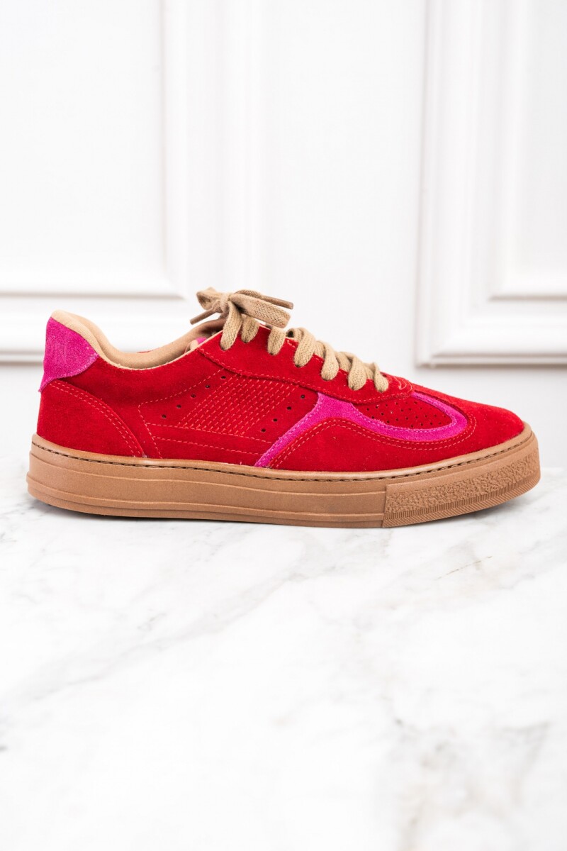 Zapatilla Gamuza Combinada Rojo