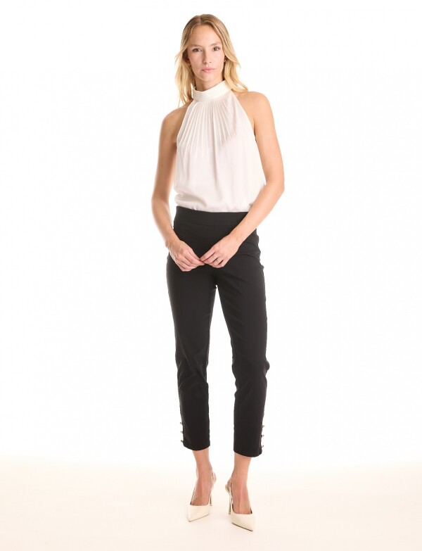 Pantalon Calce Slim & Detalle De Botones Dorados NEGRO
