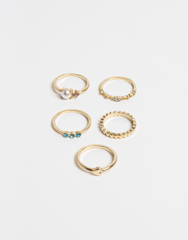Sets Anillos Strass Anillos Sets De Metal - Dorado