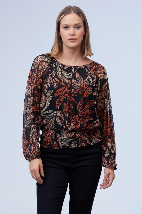 Blusa Micro Tul Print NEGRO/MULTI