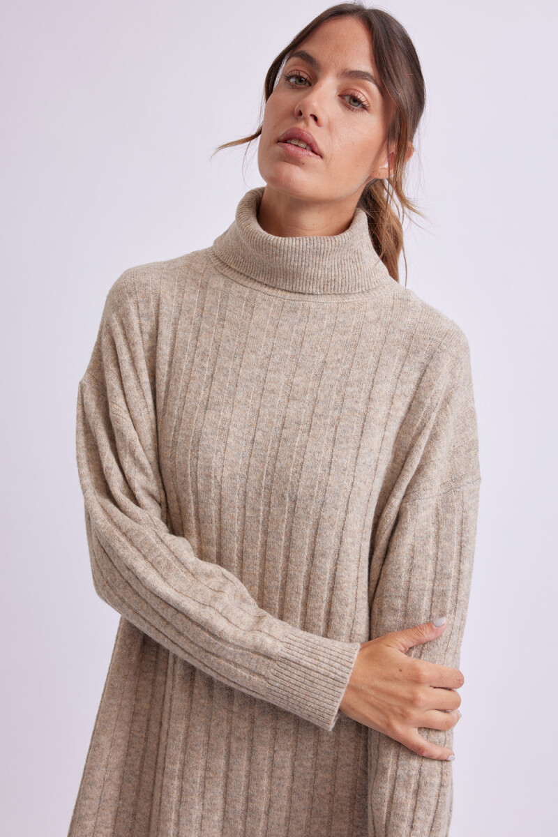 Vestido punto canalé Beige