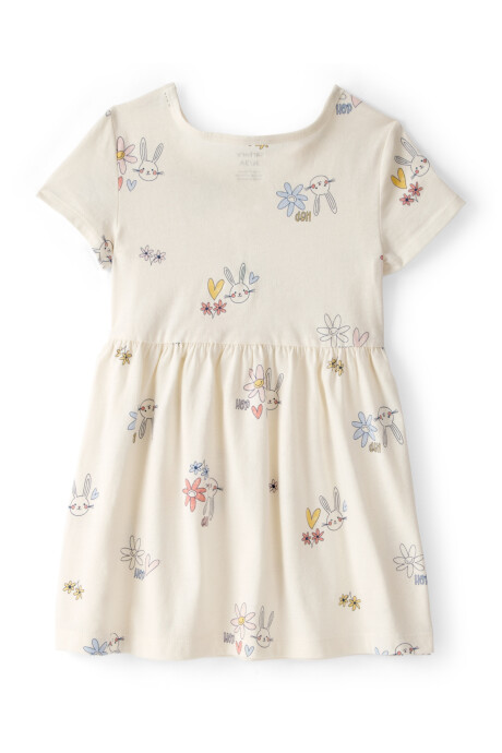 Vestido de algodón, manga corta, crema, diseño conejo de Pascua Sin color