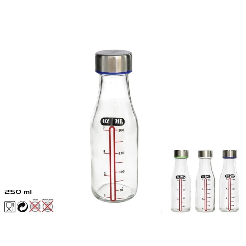 Botella Medidora 250 ml con Tapa de Acero Inoxidable BOTELLA 250ML MEDIDORA LUCA