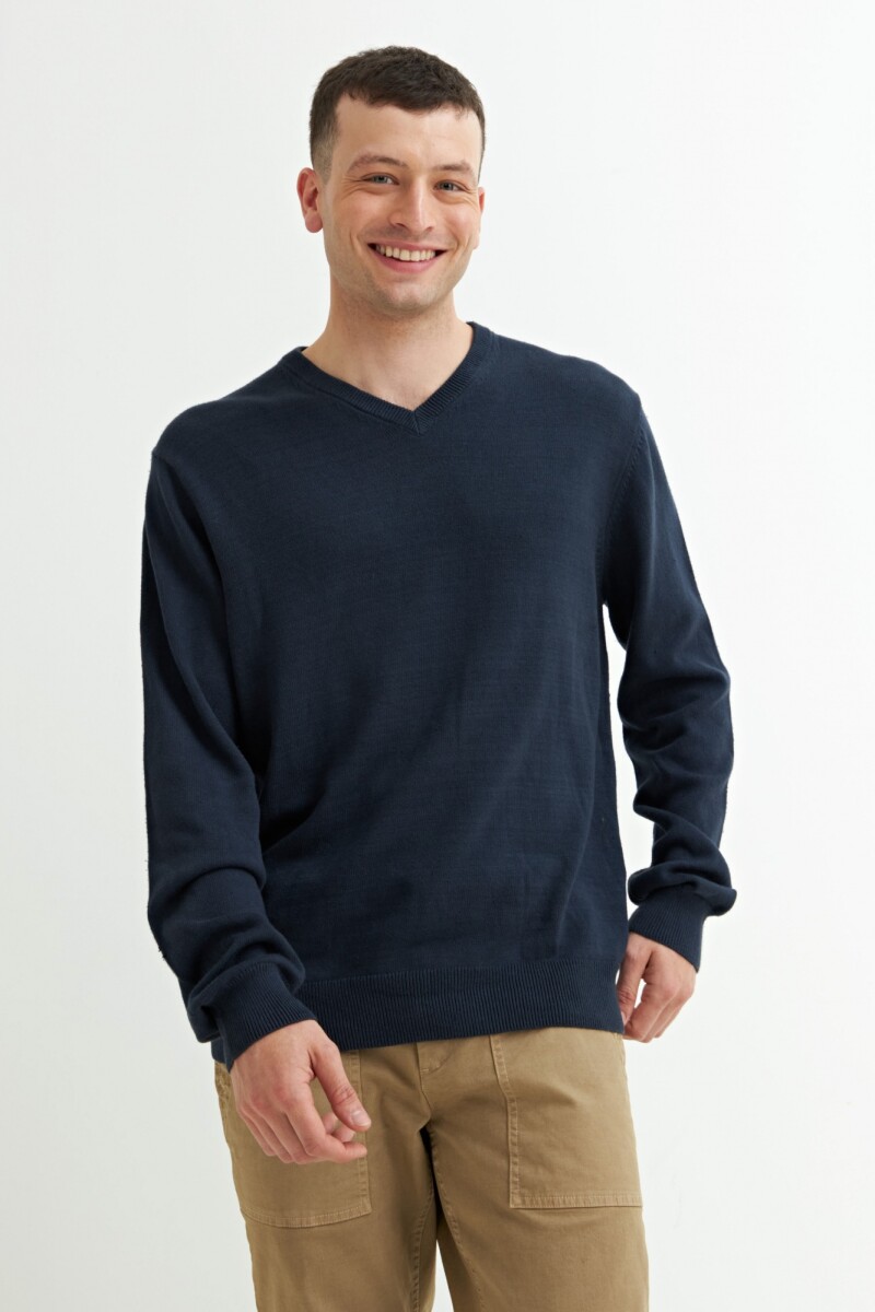Sweater escote en V - Azul marino 