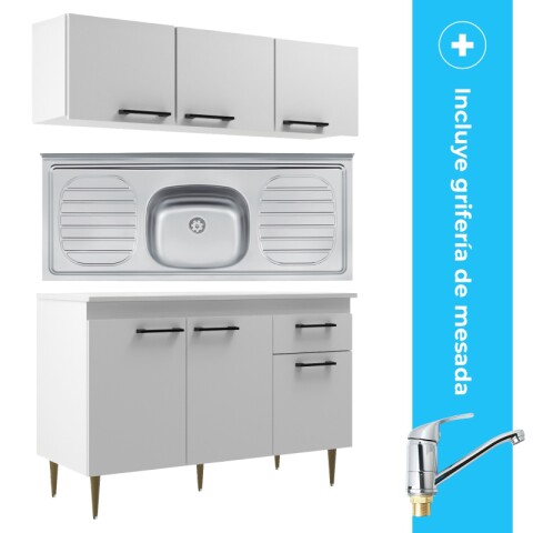 Kit de Cocina Bajo Mesada Pileta Central Mueble Aéreo 3 Puertas y Grifería de Mesada Pico Bajo Kit de Cocina Bajo Mesada Pileta Central Mueble Aéreo 3 Puertas y Grifería de Mesada Pico Bajo