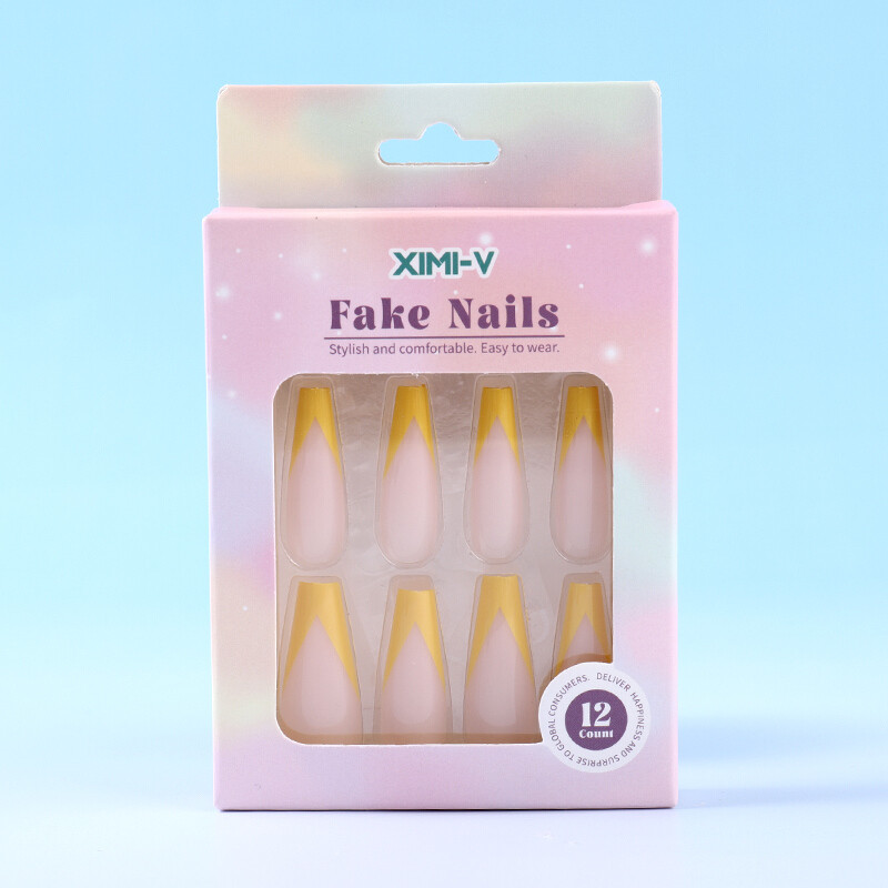 Uñas Postizas - 12 Piezas - Bicolor Amarillo Uñas Postizas - 12 Piezas - Bicolor Amarillo