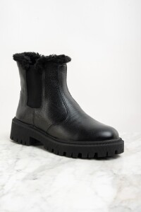 Bota Cuero Con Corderito Negro
