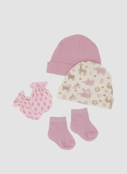 Pack gorro+medias+guantes jirafa Rosado