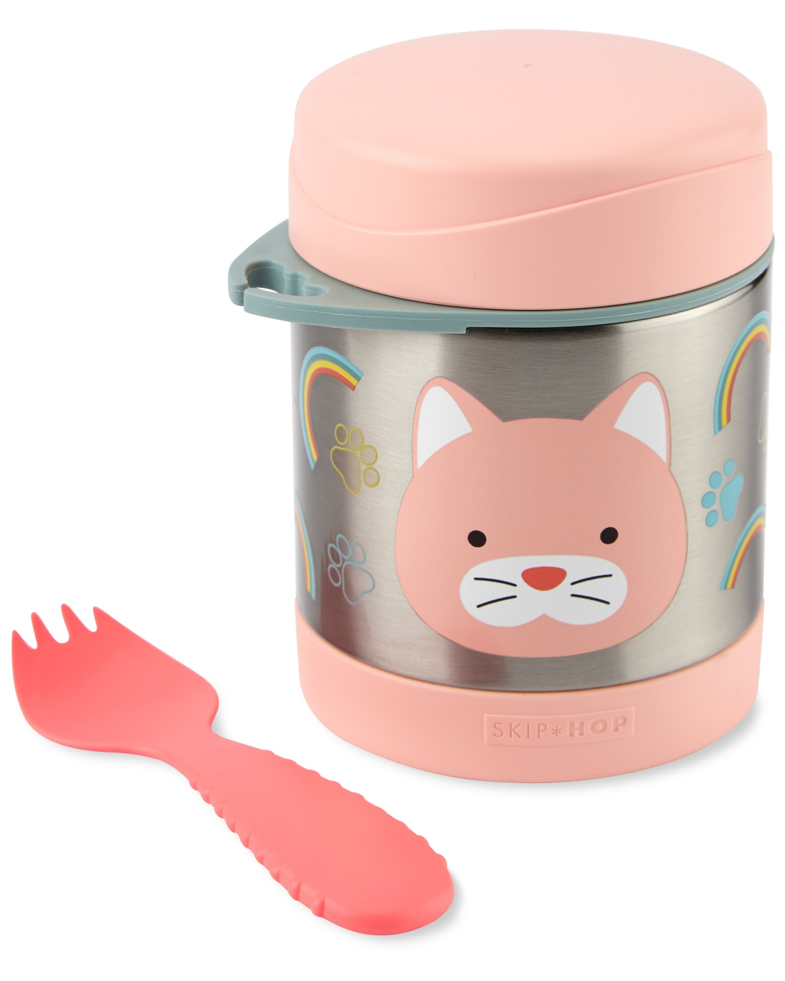 Tupper de acero inoxidable con cubierto, diseño gato Tupper de acero inoxidable con cubierto, diseño gato