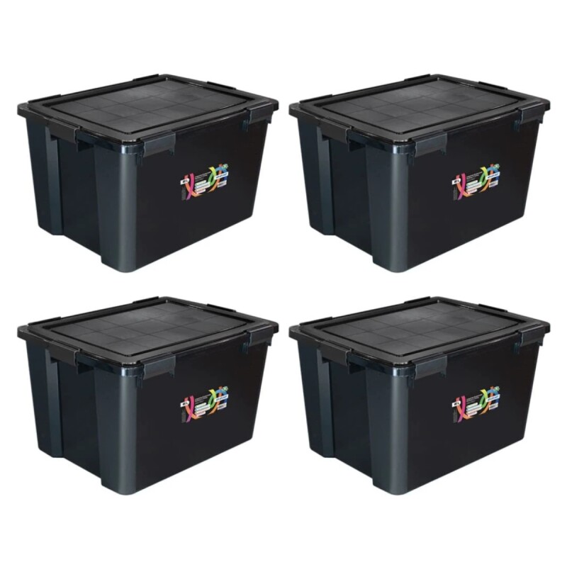 Set x4 Cajas organizadoras 80lts con 6 trabas NEGRO