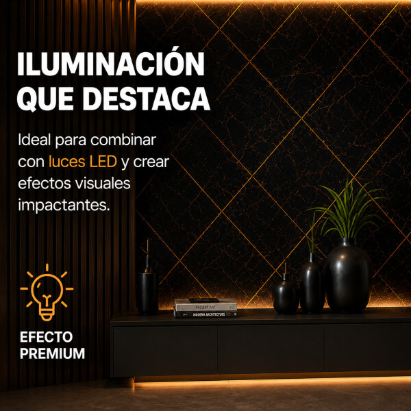 Placa PVC Símil Mármol Utilizables 2,2X1,22 Resistente 3Mm Negro
