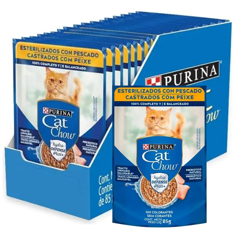 CAT CHOW EN SALSA CASTRADOS PESCADO 85 GRS CAJA X 15 UNIDADES