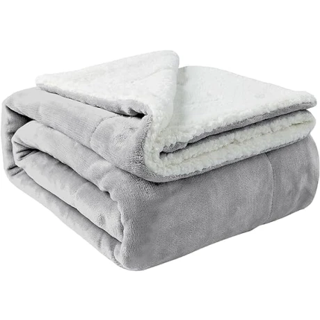 Frazada Manta Polar Termica Con Corderito 2 Plazas Gris