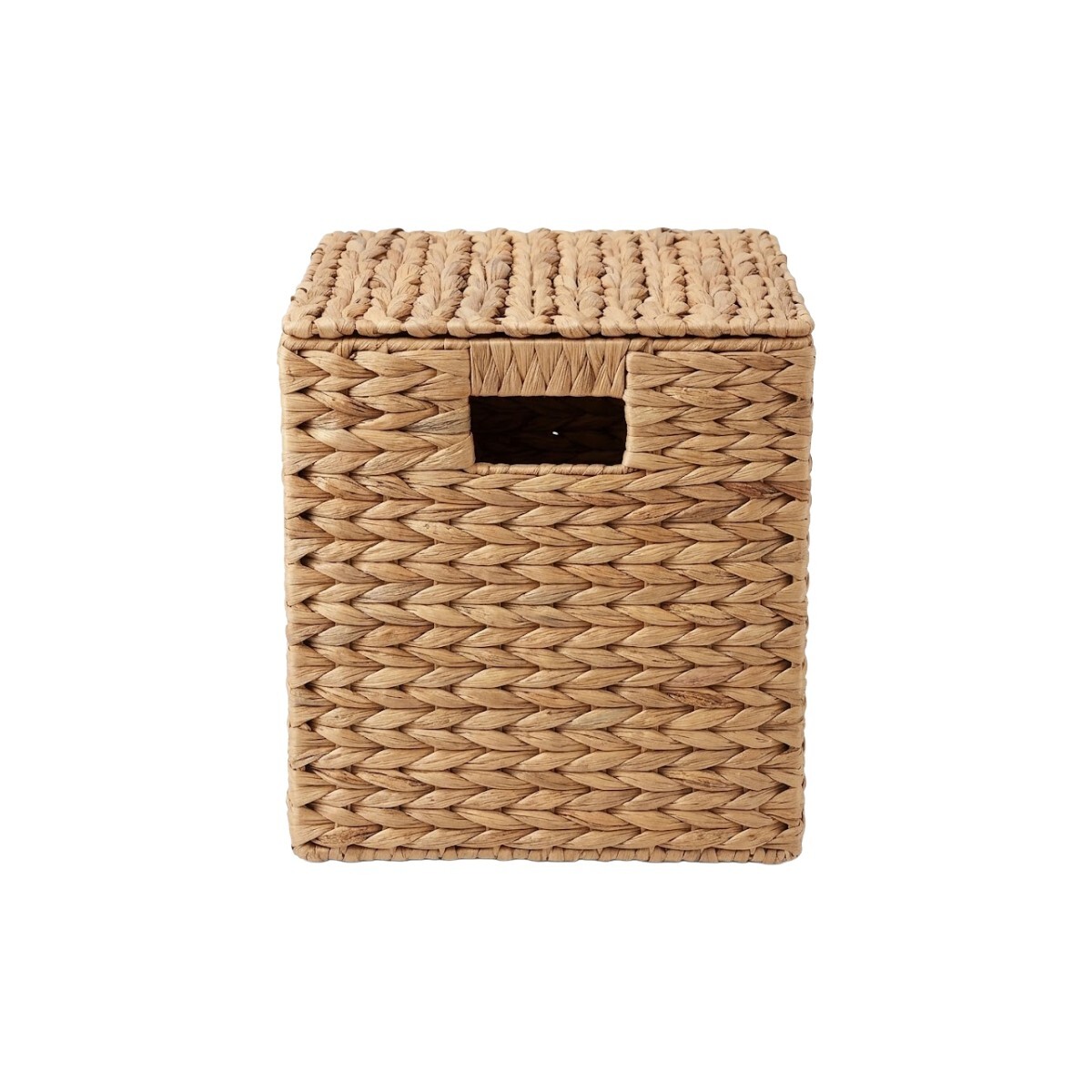 CESTA CUAD YUTE BEIGE C/TAPA 28X28X34CM 