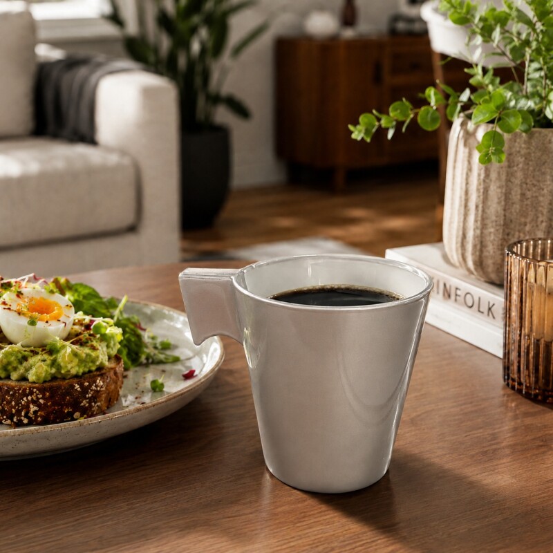 Vaso para Cafe en Vidrio y Asa 220ml - Por Unidad Plateado