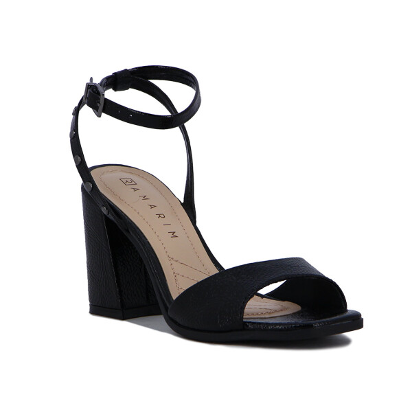 Ramarim Sandalia Con Pulsera Taco Cuadrado Forrado Negro