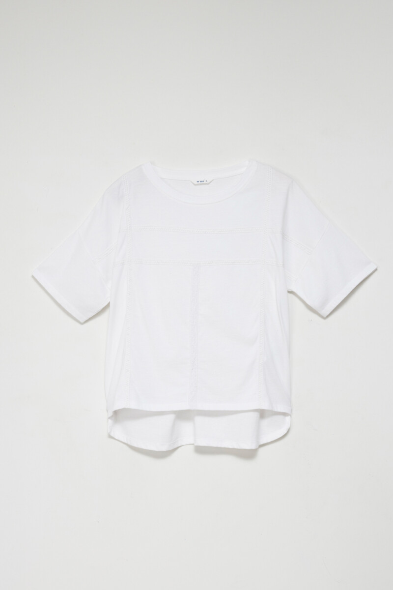 Camiseta manga corta con broderie Blanco