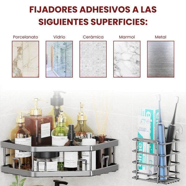 Estante Organizador Adhesivo Set X5 Esquinero De Ducha Baño Plateado BAN010 Estante Organizador Adhesivo Set X5 Esquinero De Ducha Baño Plateado BAN010