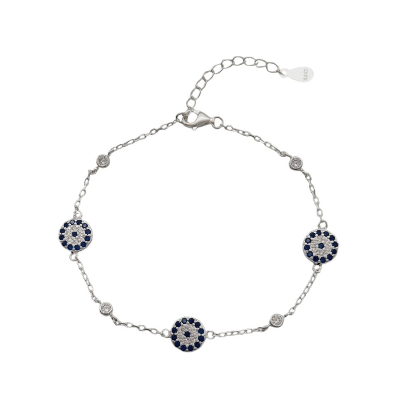 Pulsera Ojo protector - Plata 925-Zirconia blanca y azul-PU3712 conpiedra