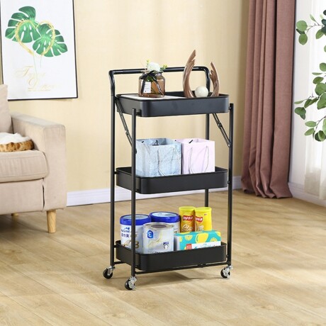 Carro Plegable Organizador Multiuso 3 Estantes Con Ruedas Negro