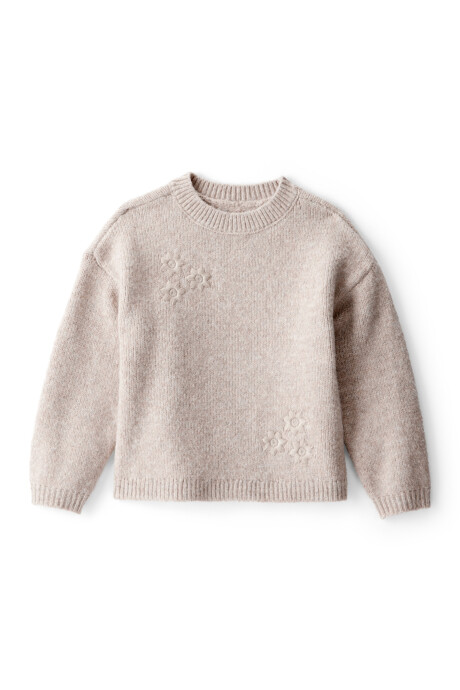 Buzo de punto, beige, bordado floral Sin color