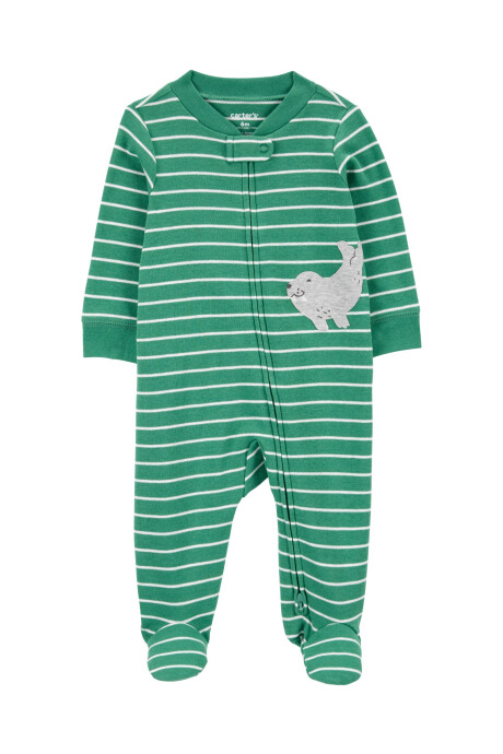 Pijama una pieza de algodón, con pie, estampa morsa Sin color
