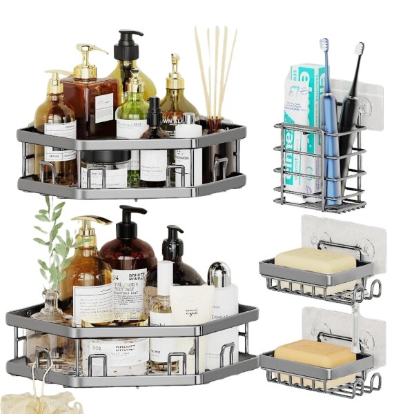 Estante Organizador Adhesivo Set X5 Esquinero De Ducha Baño Plateado BAN010 Estante Organizador Adhesivo Set X5 Esquinero De Ducha Baño Plateado BAN010