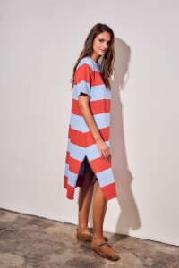 Vestido Tejido A Rayas Rojo