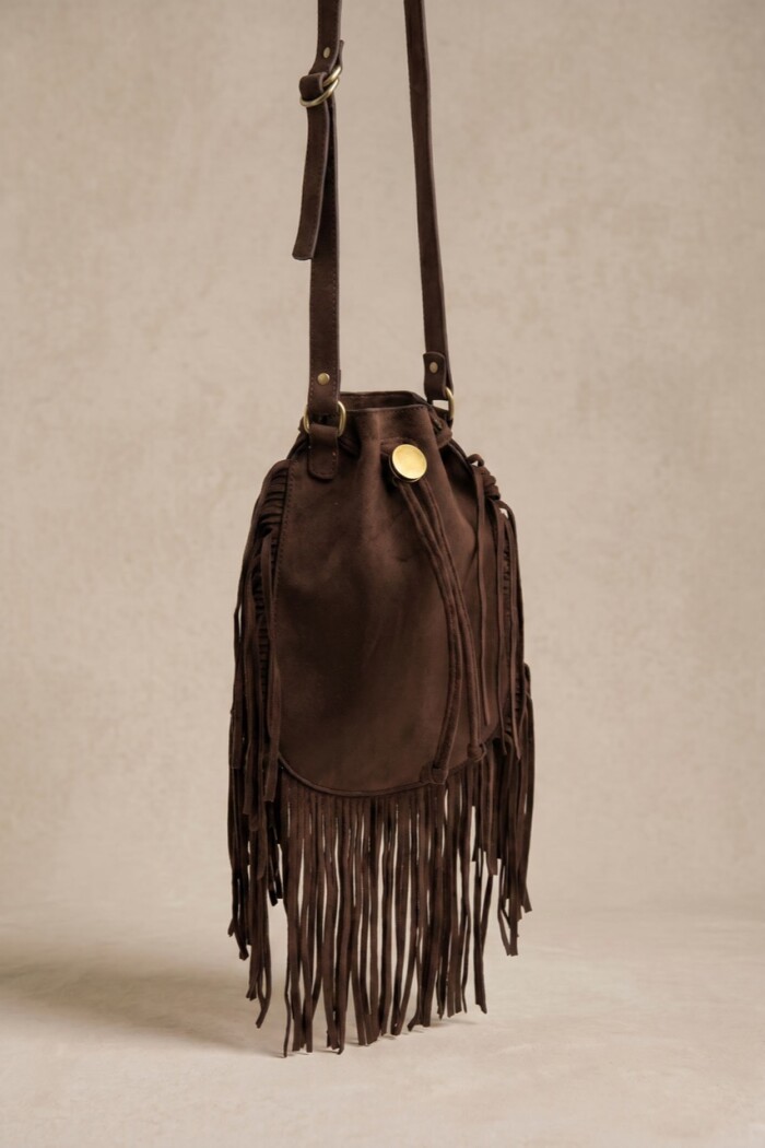 Cartera Flecos Gamuza Vegana Chocolate