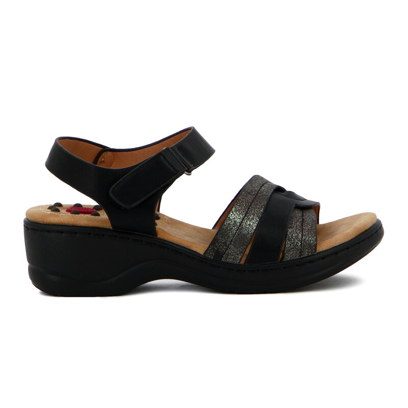Wonder Sandalia Dama Confort Tiras Cruzadas C/ Pulsera Y Velcro Negro-gris