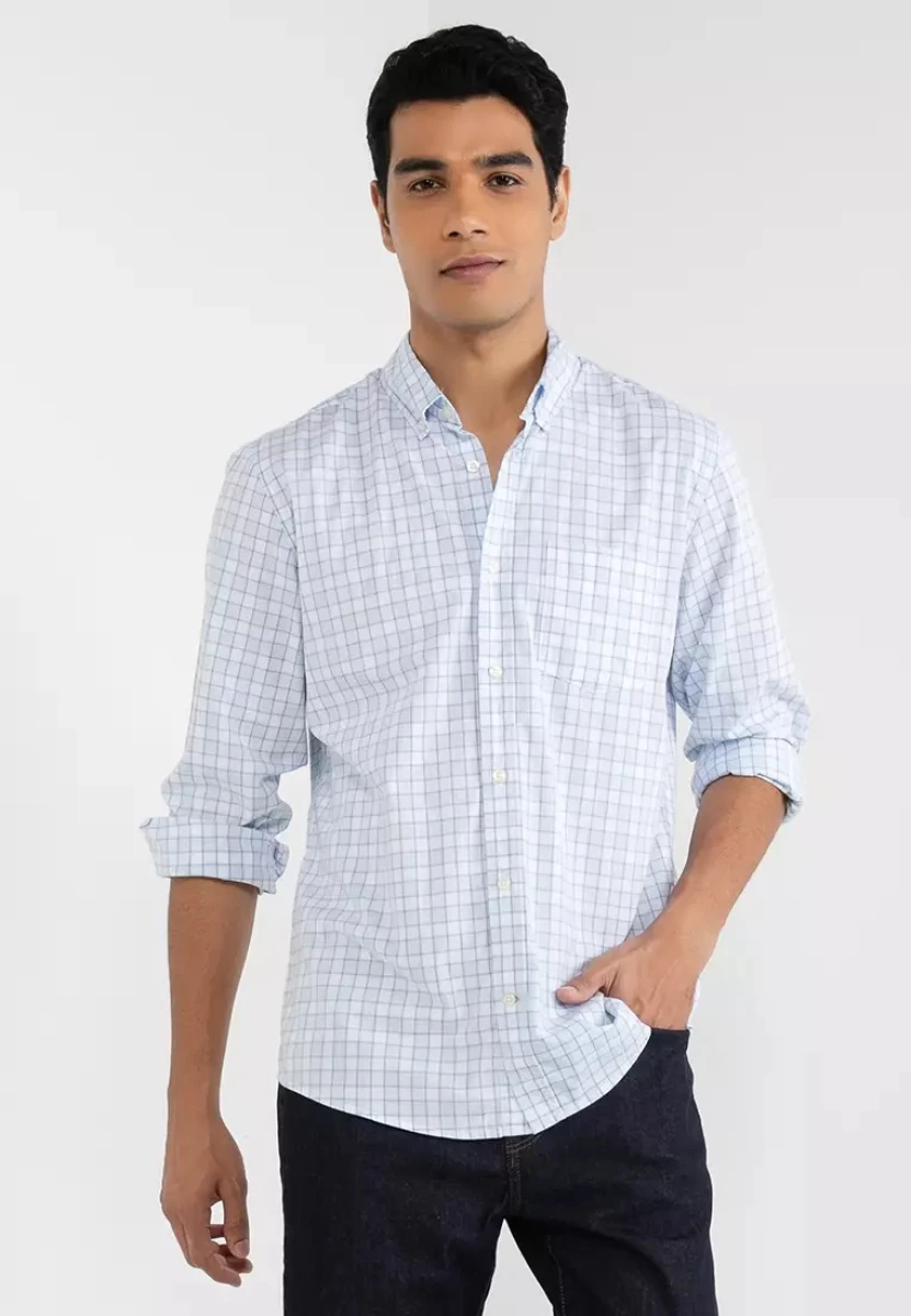 Camisa Hombre Standard Stretch Poplin - Blue Plaid Combo B 