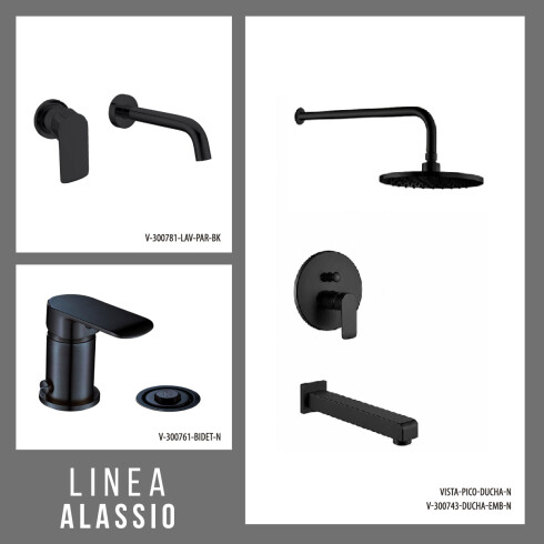 JUEGO DE GRIFERIA DUCHA EMBUTIDA LAVATORIO DE PARED Y BIDET NEGRO