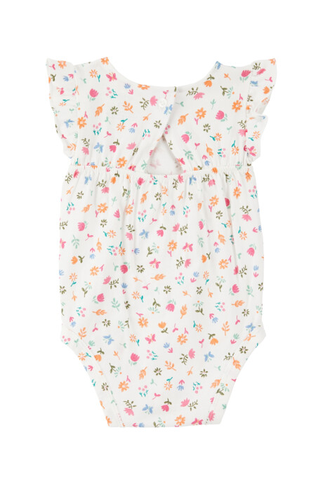 Set dos piezas de algodón, short y body con volados, diseño floral Set dos piezas de algodón, short y body con volados, diseño floral