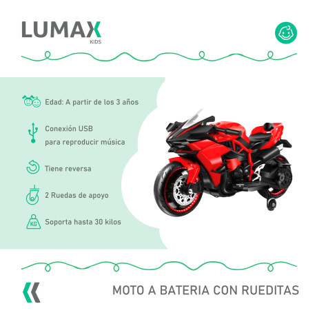 Moto a Batería Barry con ruedas luces música y usb Rojo