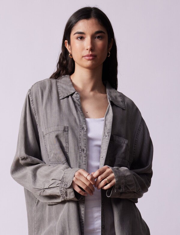 Camisa Oversize Tencel Flecos GRIS