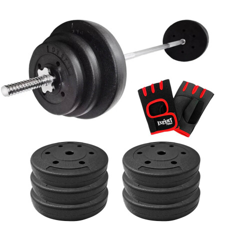 Set Barra Maciza 1.50m +30kg Discos Pesas Gimnasio Cmb000712