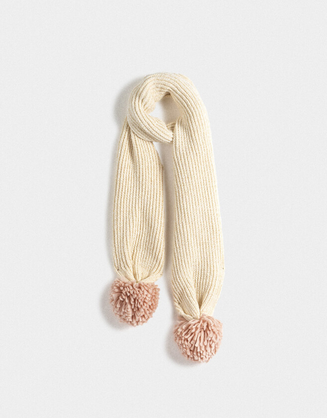 Bufandas y Chalinas Infantiles Con pompones Bufanda Infantil Tejida - Blanco Crudo