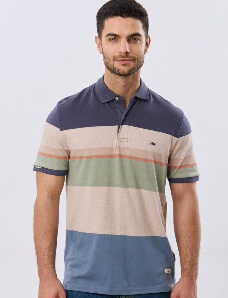 REMERA POLO RAYADA JERSEY Azul