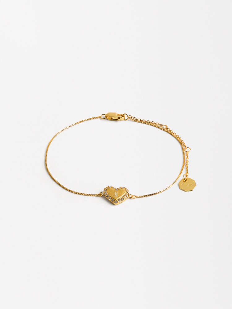 Pulsera Corazón Con Circonitas - Plata De Ley 925 dorado