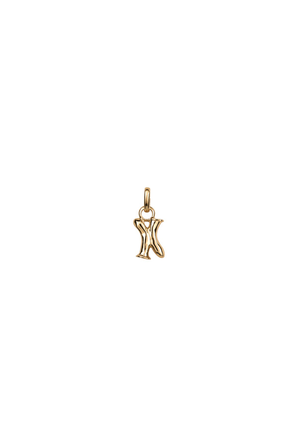 CHARM DE ALEACION DE METALES BAÑADO EN ORO DE 18 K CON FORMA DE LETRA X CON ARGOLLA Charm